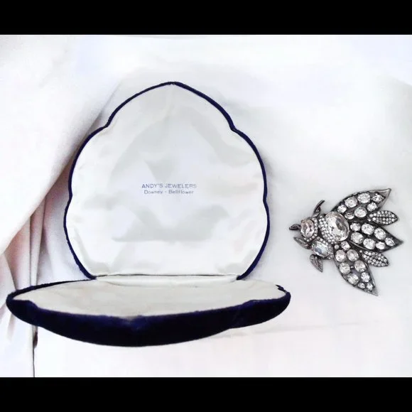 *ULTRA RARE* 1930s Large EISENBERG Vtg BEE Art Deco Double Pin Rhinestone Brooch - Picture 10 of 13